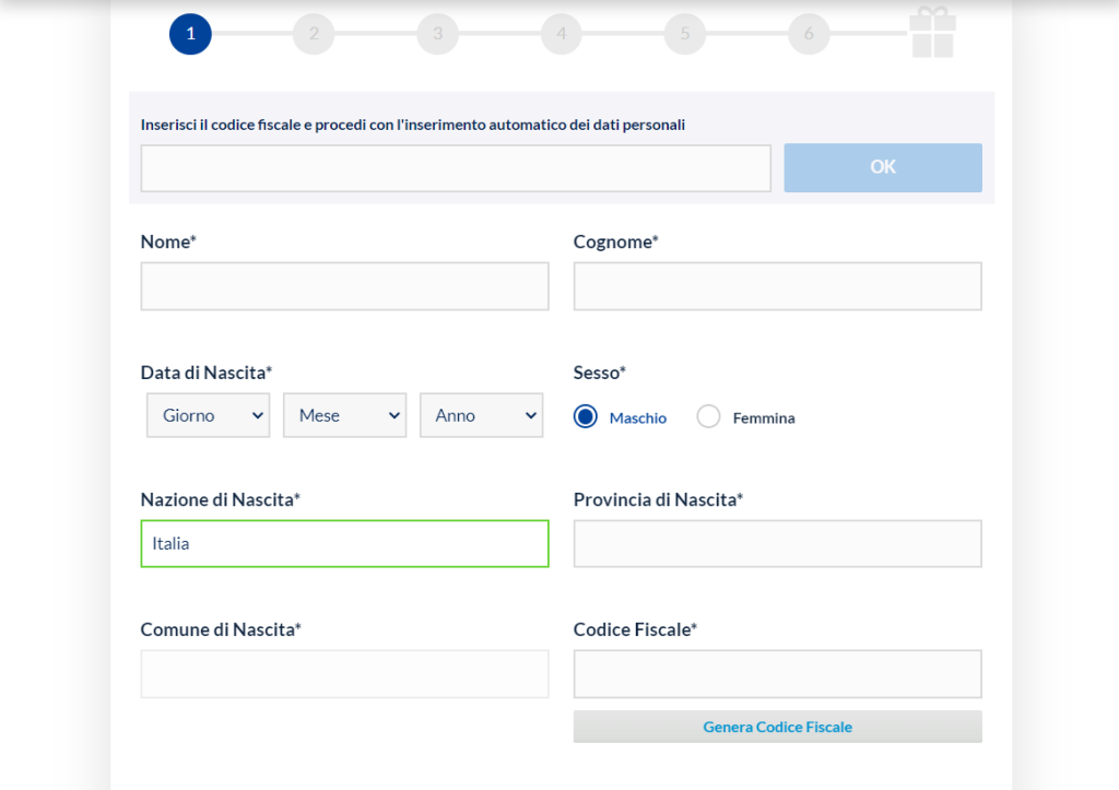 Inserisci i Dati Personali per StarVegas Login Accedi
